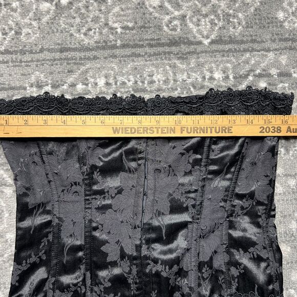 SHIRLEY OF HOLLYWOOD Corset Black Size 36 Jacquard Lace Hook And Eye Whimsygoth - Picture 5 of 7